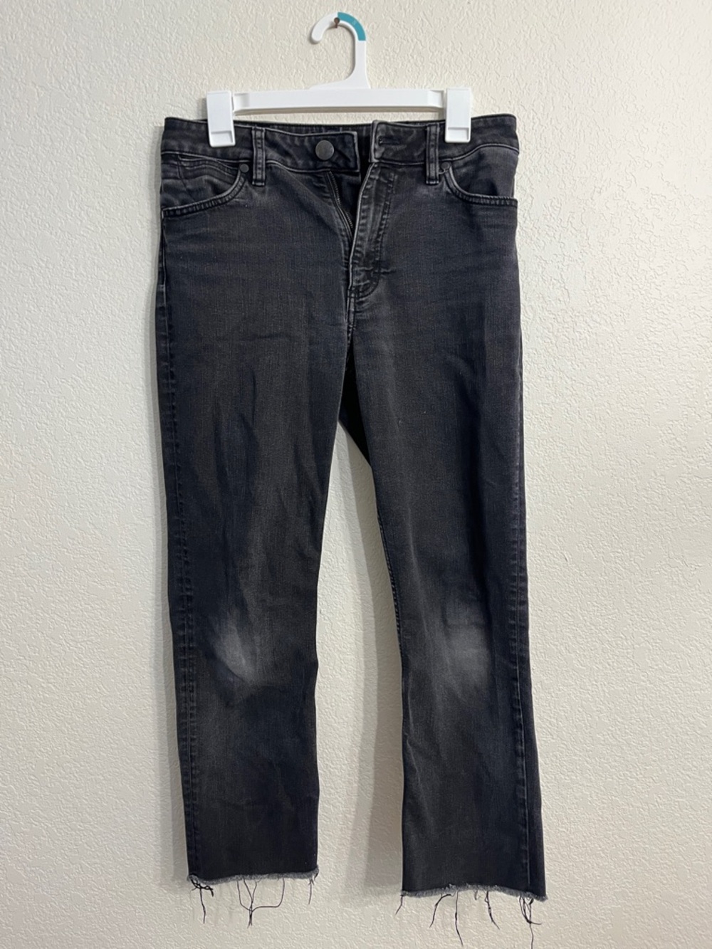 Wrangler Charcoal Slim Straight Jeans with Frayed Hem